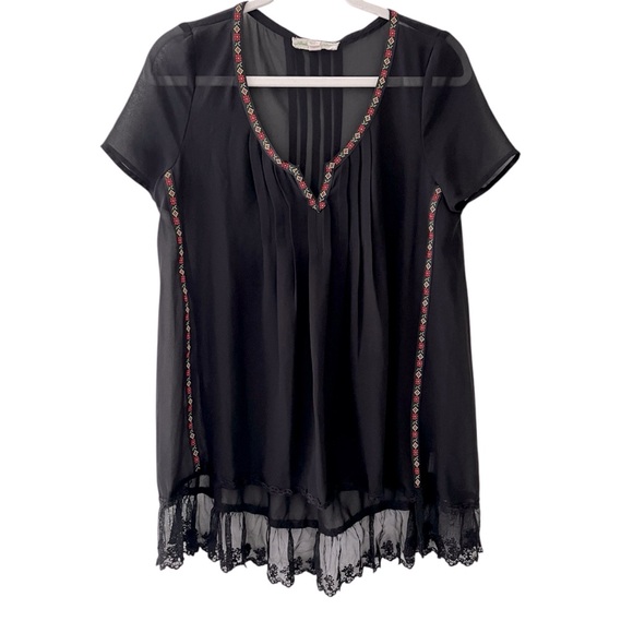 Anthropologie Staring at Stars Black sheer Top - Picture 1 of 7